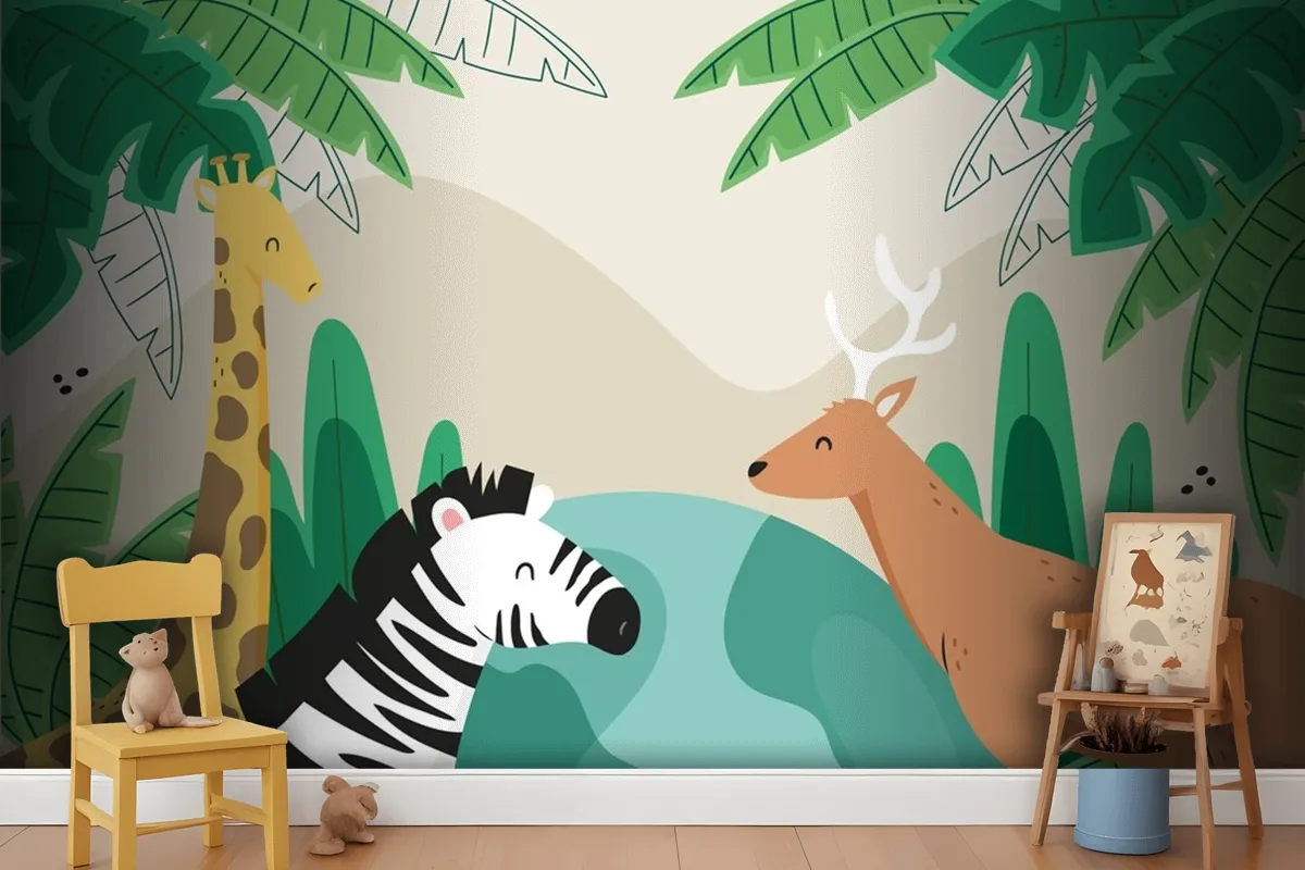 Flat Background For World Wildlife Day With Flora And Fauna Wallpaper Mural