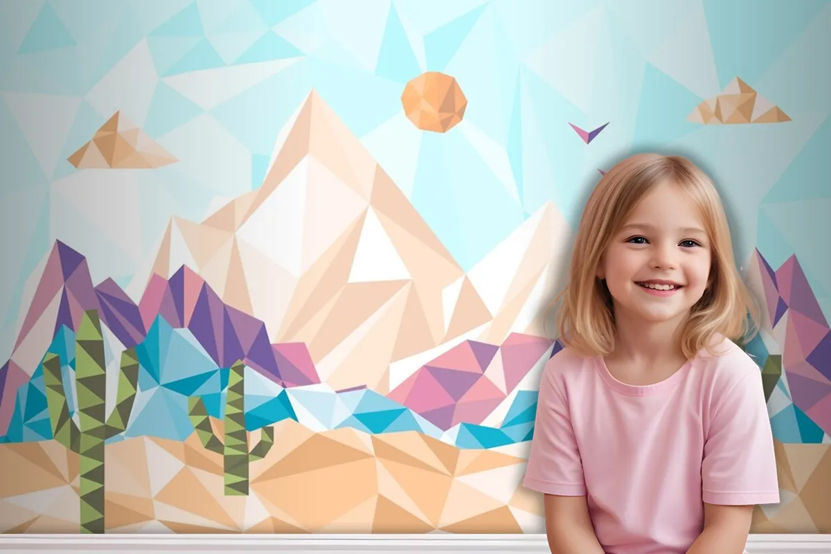 Flat Design Low Poly Landscape Wallpaper Mural