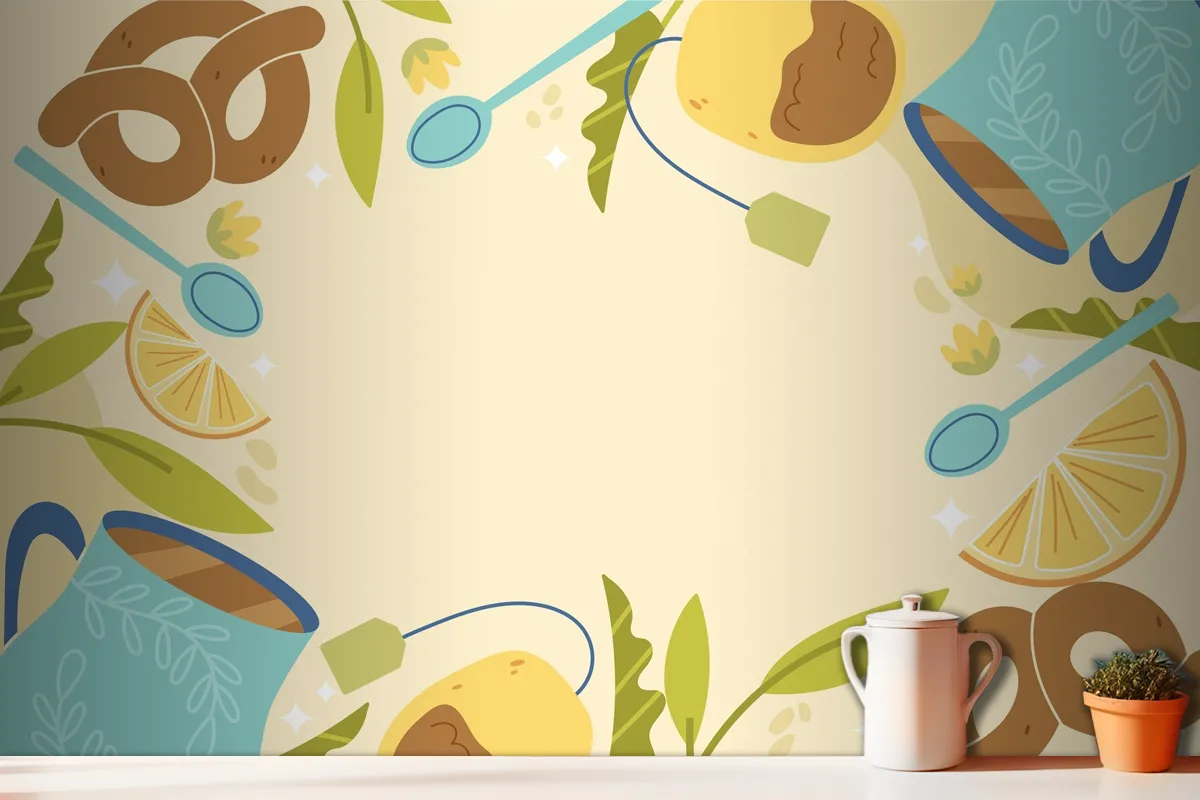 Flat International Tea Day Kitchen Wallpaper Mural