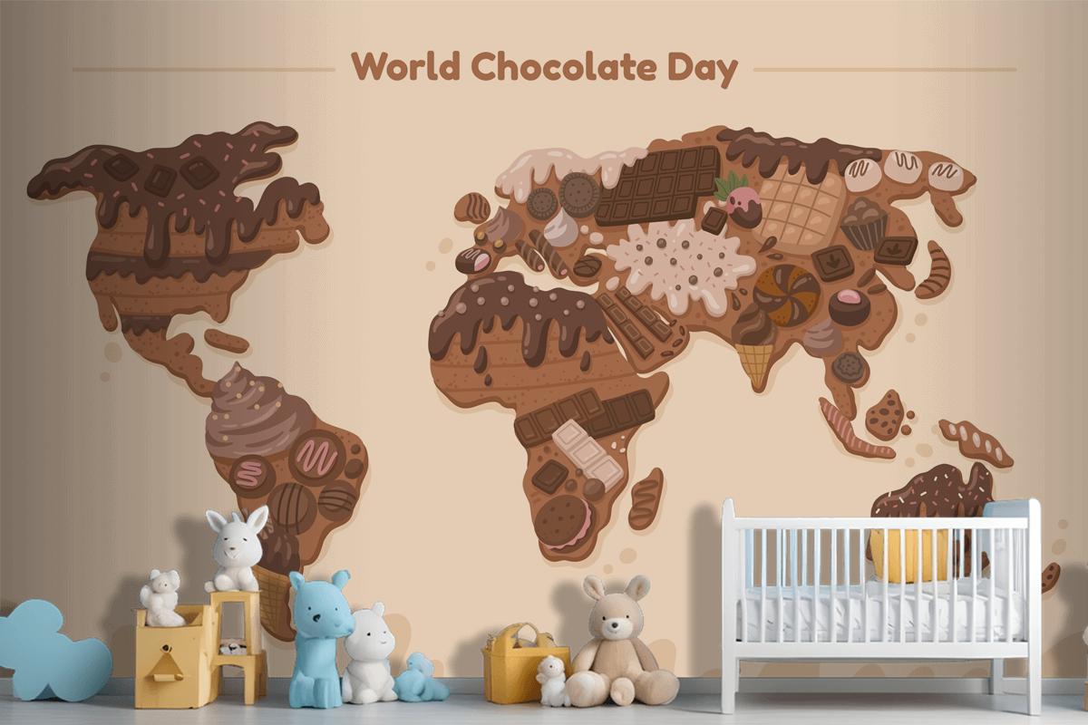 Flat World Map Chocolate Day Wallpaper Mural