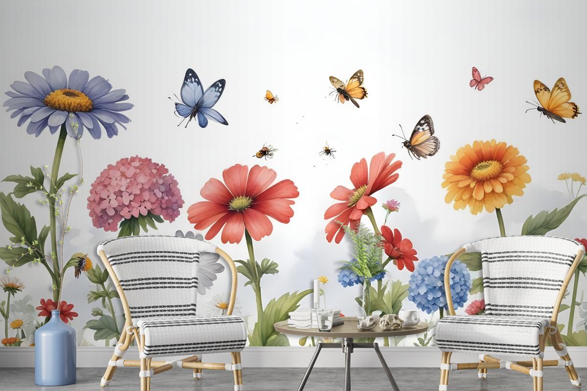 Floral Gardens With Butterflies Wallpaper Mural