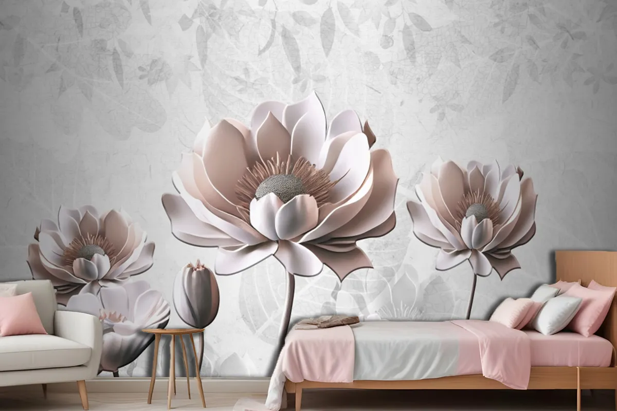 Floral Painting Light Gray Background Wallpaper Mural