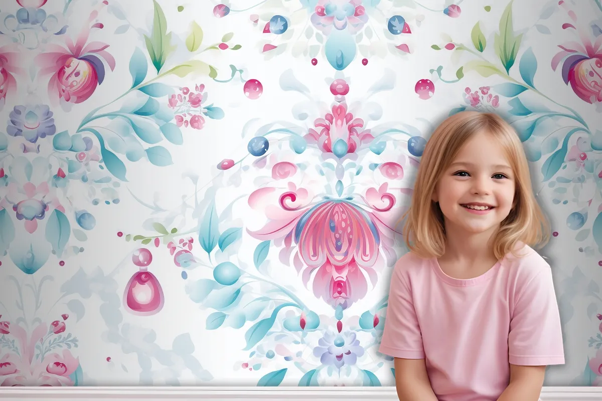 Floral Pattern Background Girl Wallpaper Mural