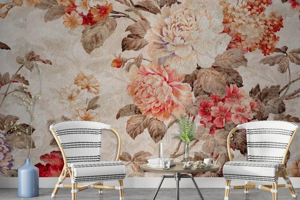 Floral Pattern Fabric Texture Wallpaper Mural