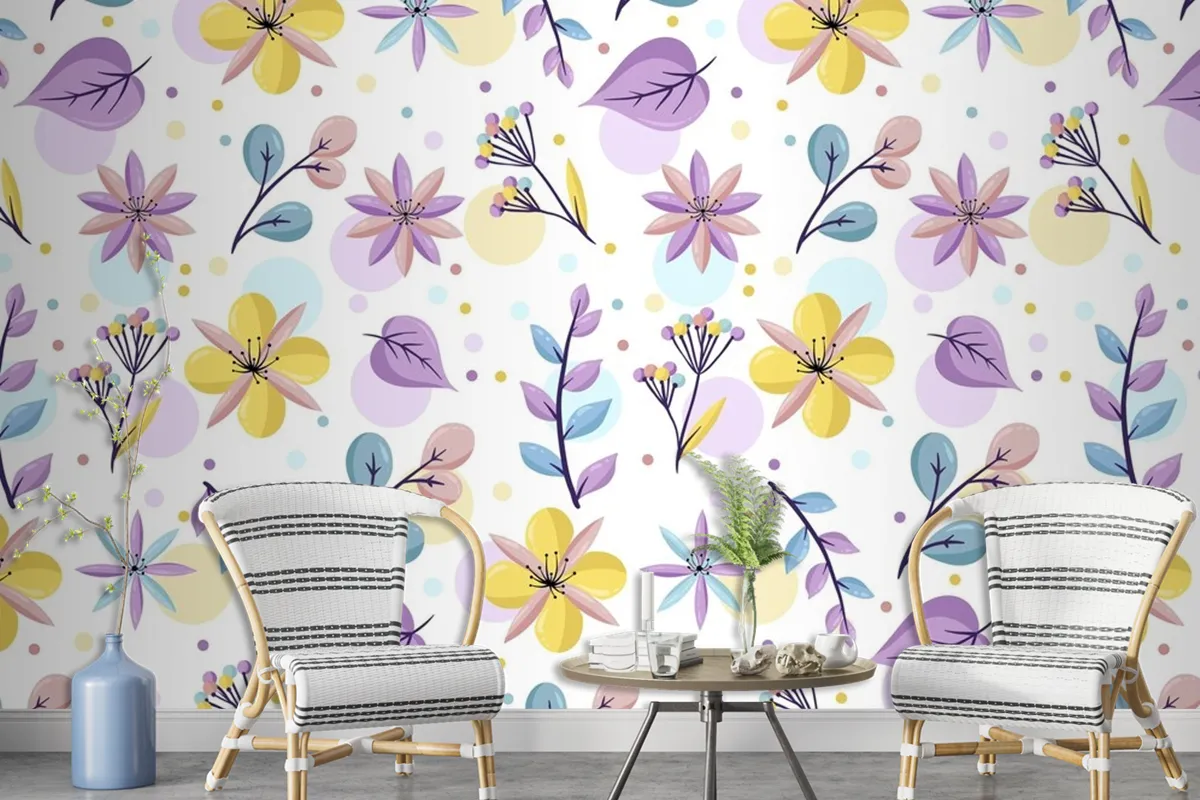 Floral Pattern With Pastel Colors Wallpaper Mural