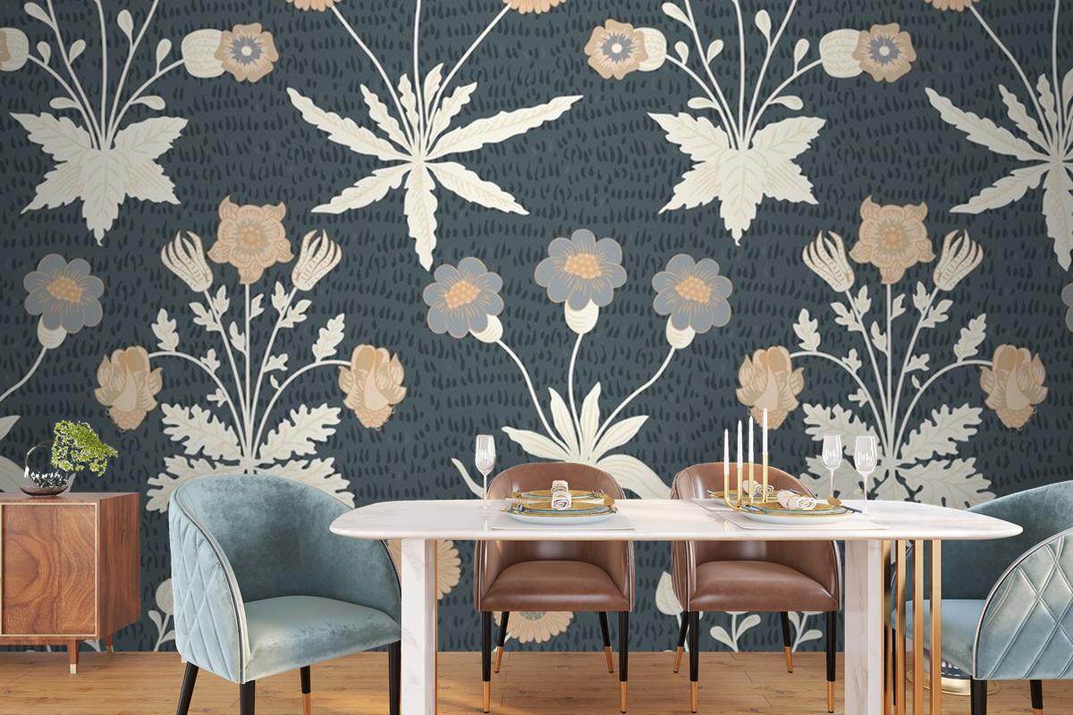 Floral Pattern Dining Room Wallpaper Mural