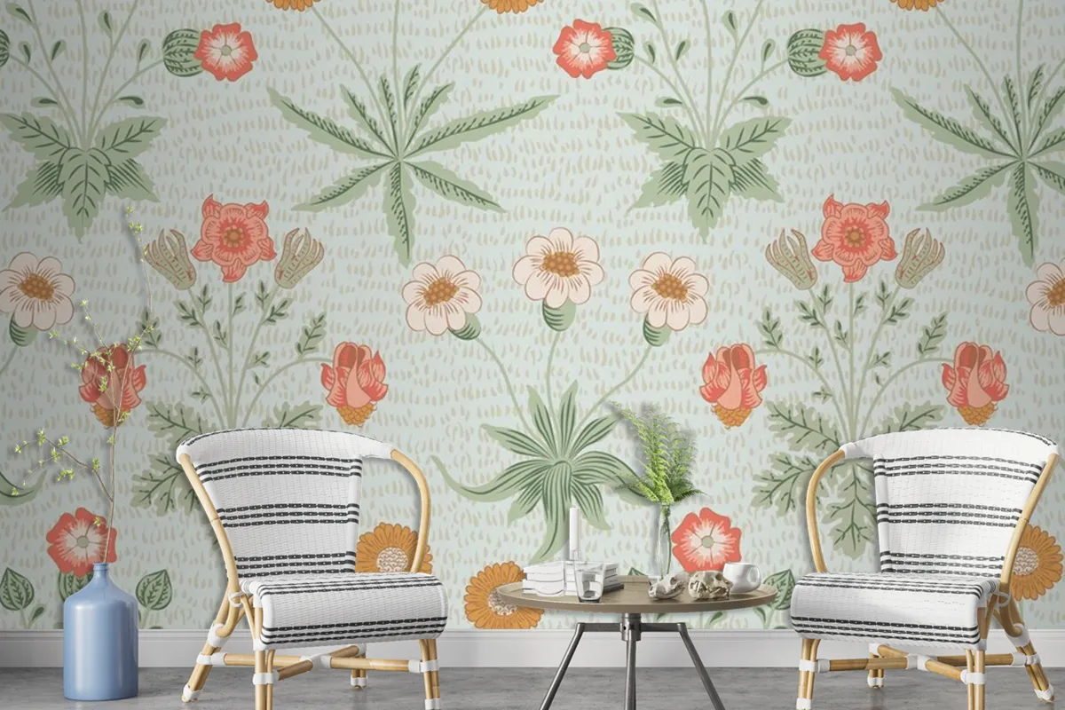 Floral Pattern Green Wallpaper Mural