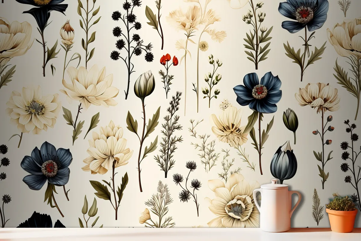 Floral Seamless Pattern Delicate And Vibrant Blooms Wallpaper Mural