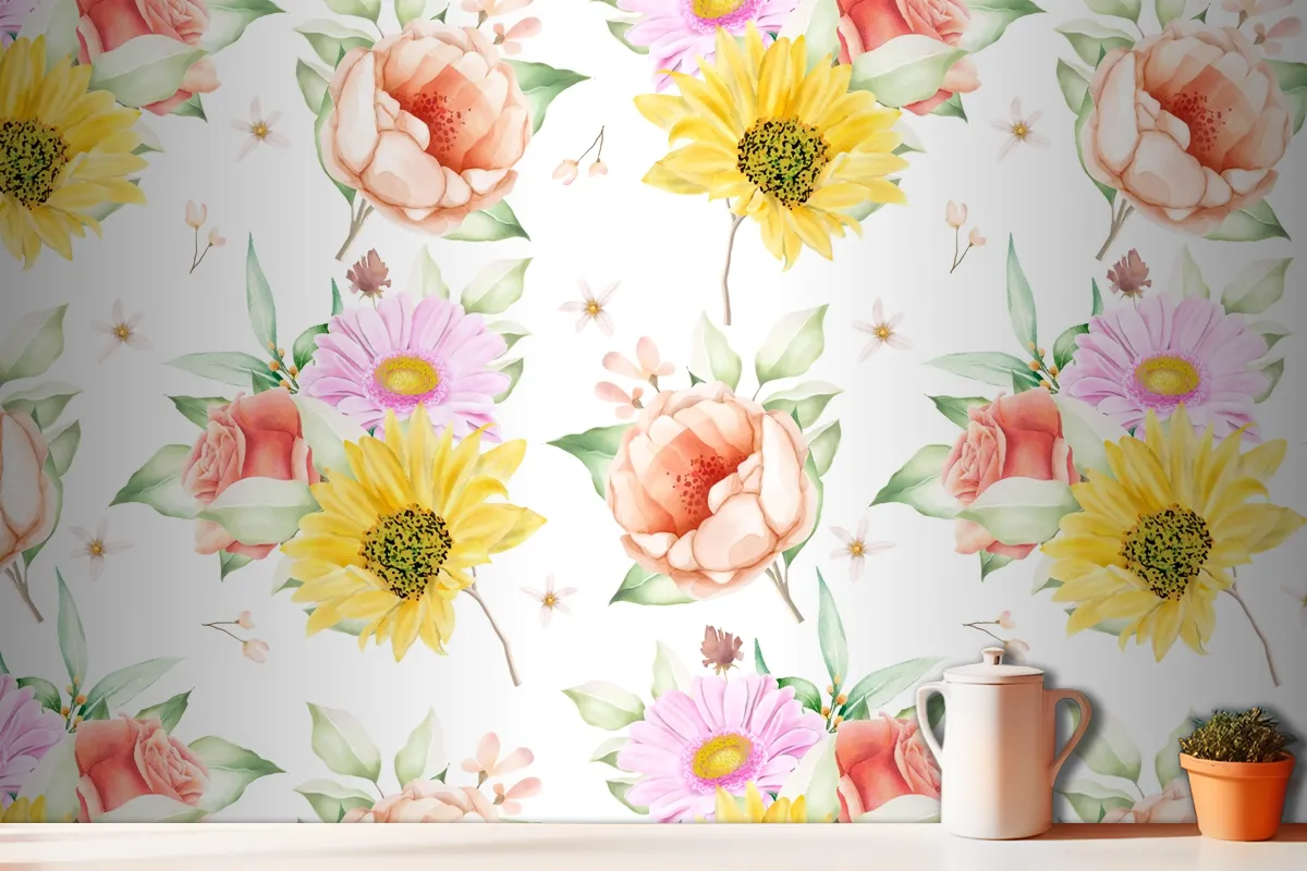 Floral Seamless Pattern Floral Blooming Wallpaper Mural