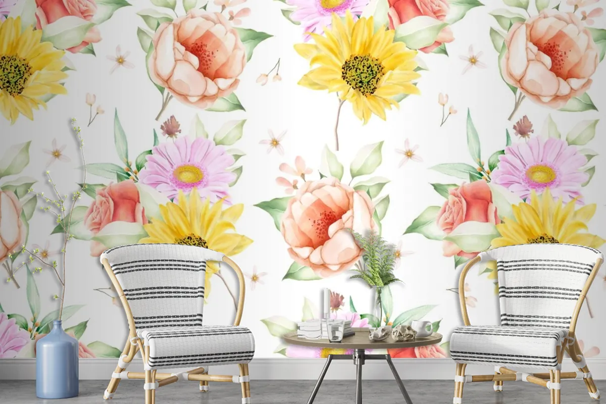 Floral Seamless Pattern Floral Blooming Wallpaper Mural