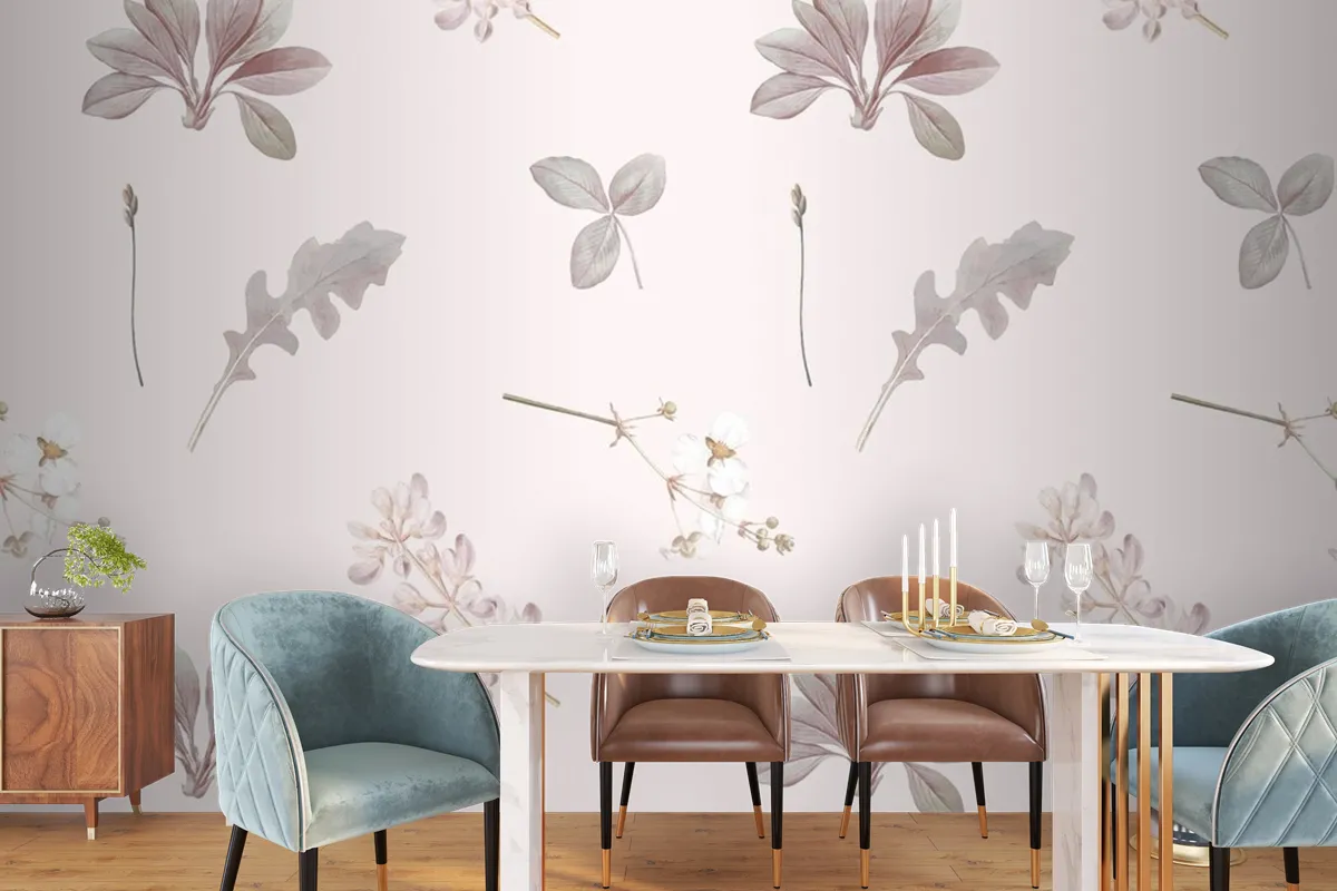 Floral Seamless Pattern On Gray Background Wallpaper Mural