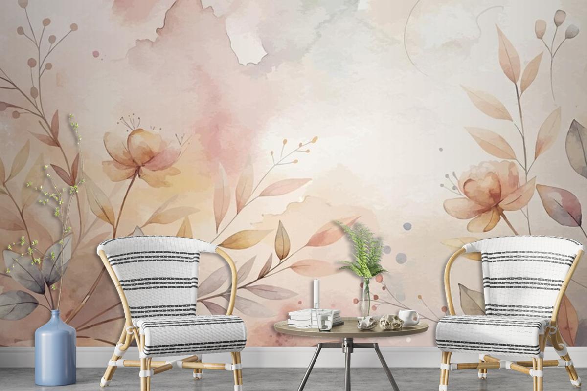 Floral Watercolor Silhouette Background Wallpaper Mural