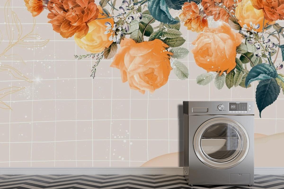 Flower Background Aesthetic Border Laundry Room Wallpaper Mural