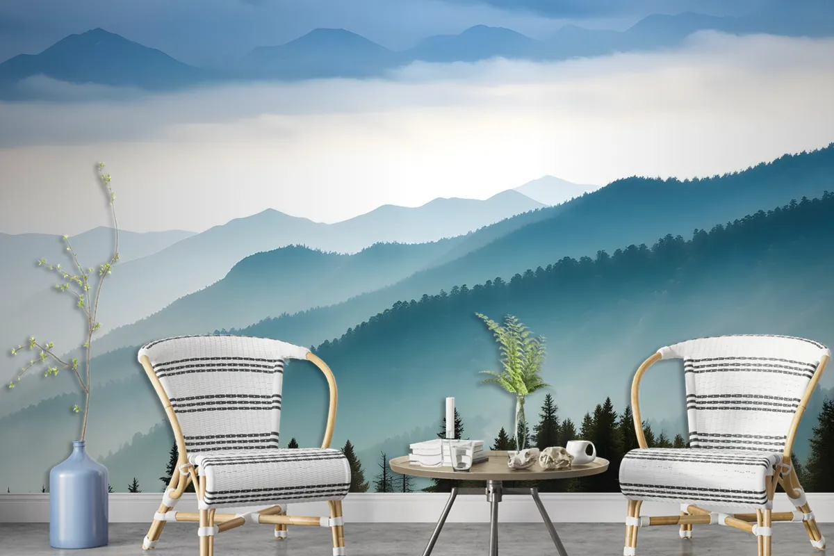 Foggy Mountains Landscape Wallpaper Mural