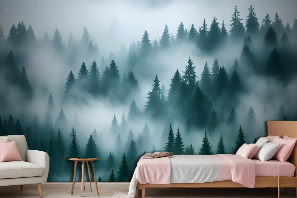 Foggy Pine Forest Wallpaper Mural