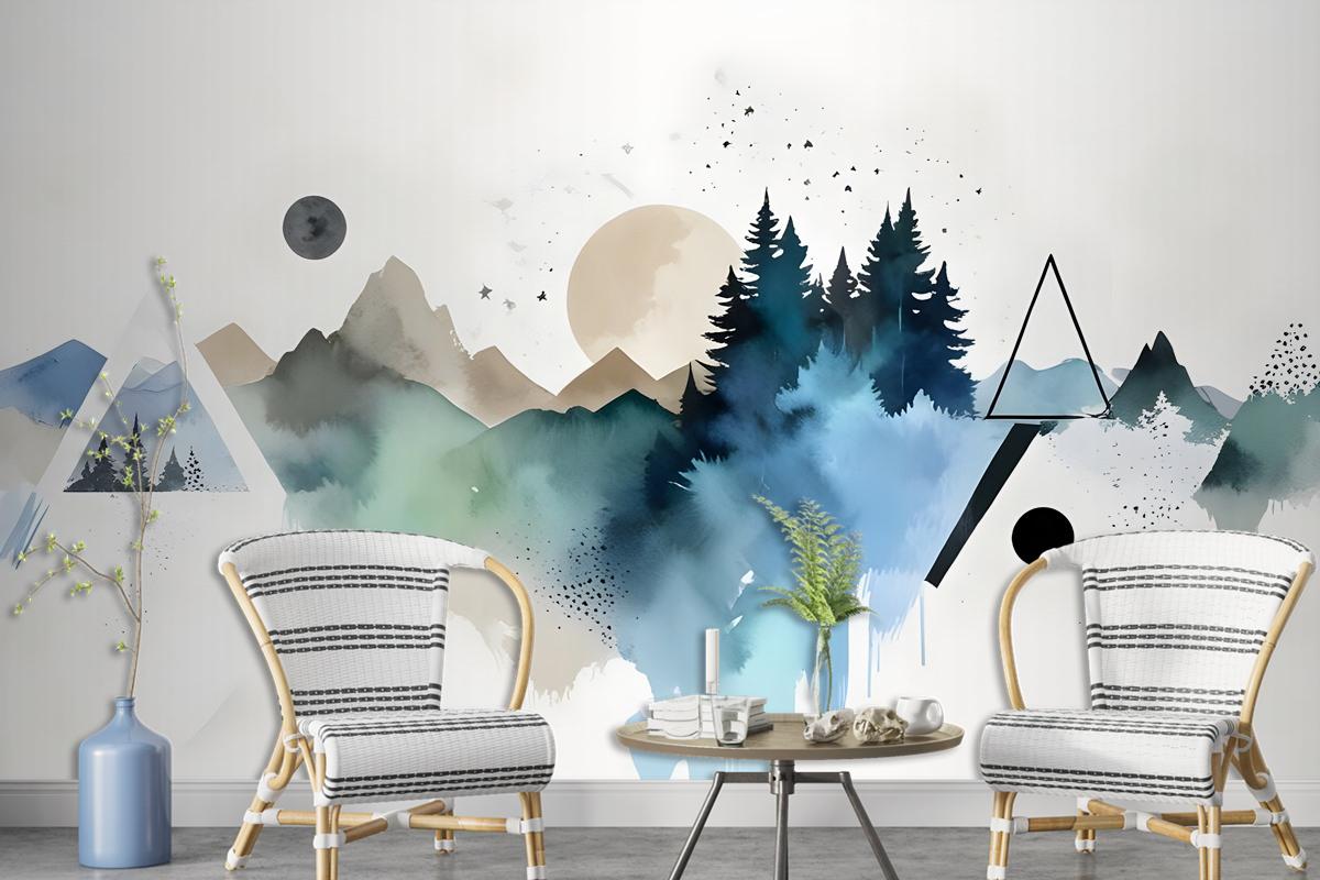 Forest Geometric Pattern Wallpaper Mural