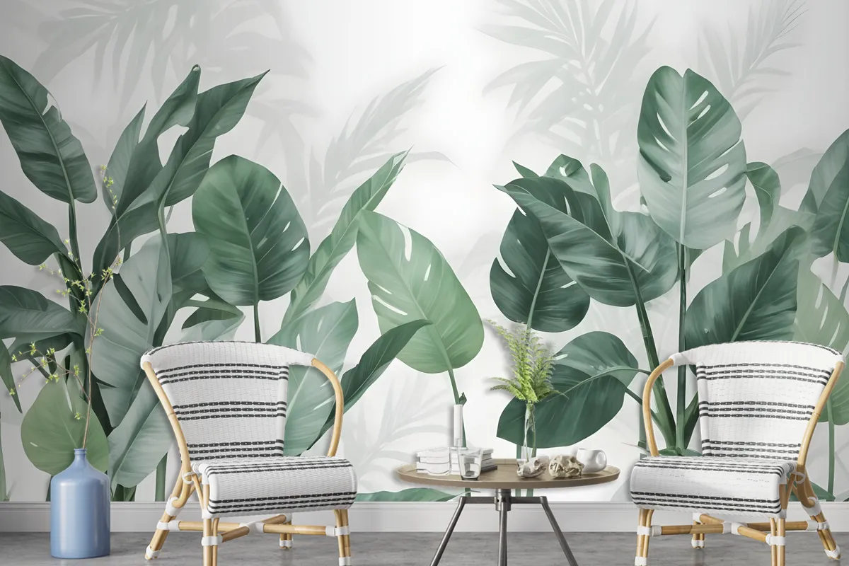 Fresh Green Tropical Leaf Wallpaper Mural