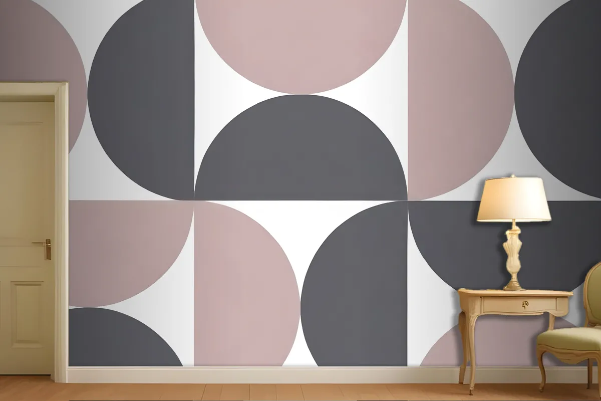 Geometric Shapes In Shades Of Gray And Pink Arranged Wallpaper Mural