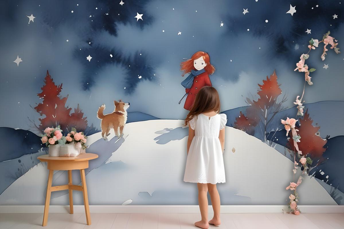 Girls On The Moon Kids Wallpaper Mural