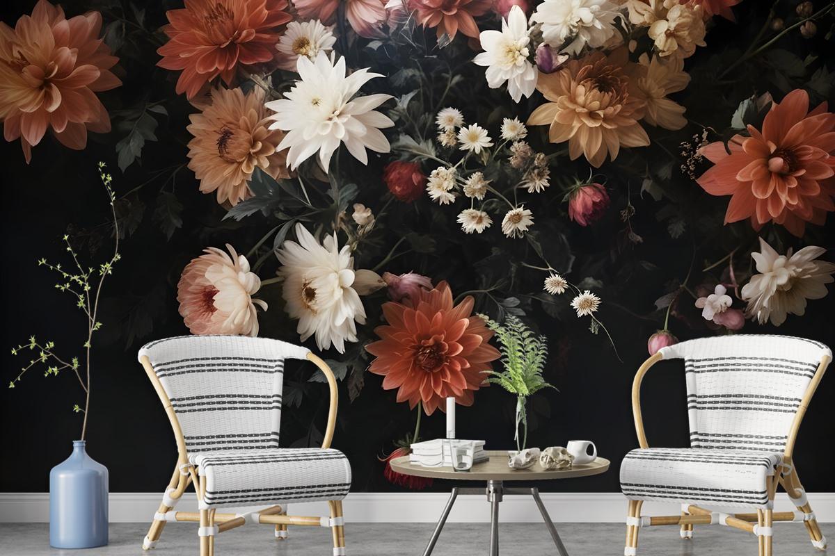 Golden Age Large And Dark Floral Wallpaper Mural