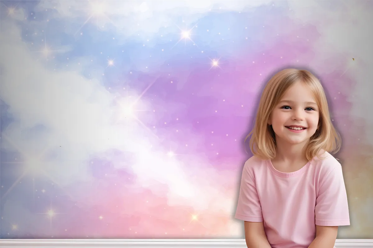 Gradient Pastel Sky Background Girl Wallpaper Mural