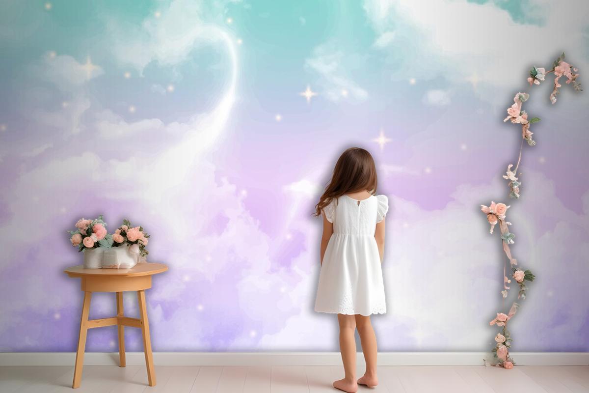 Gradient Pastel Sky Girl Wallpaper Mural