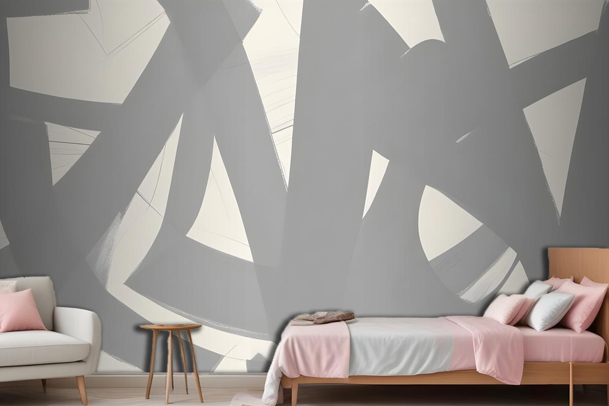 Gray Japanese Calligraphy Abstract Wallpaper Mural