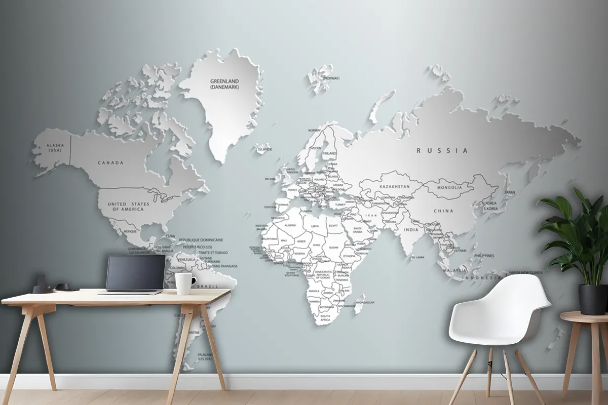 Gray World Map Countries Wallpaper Mural