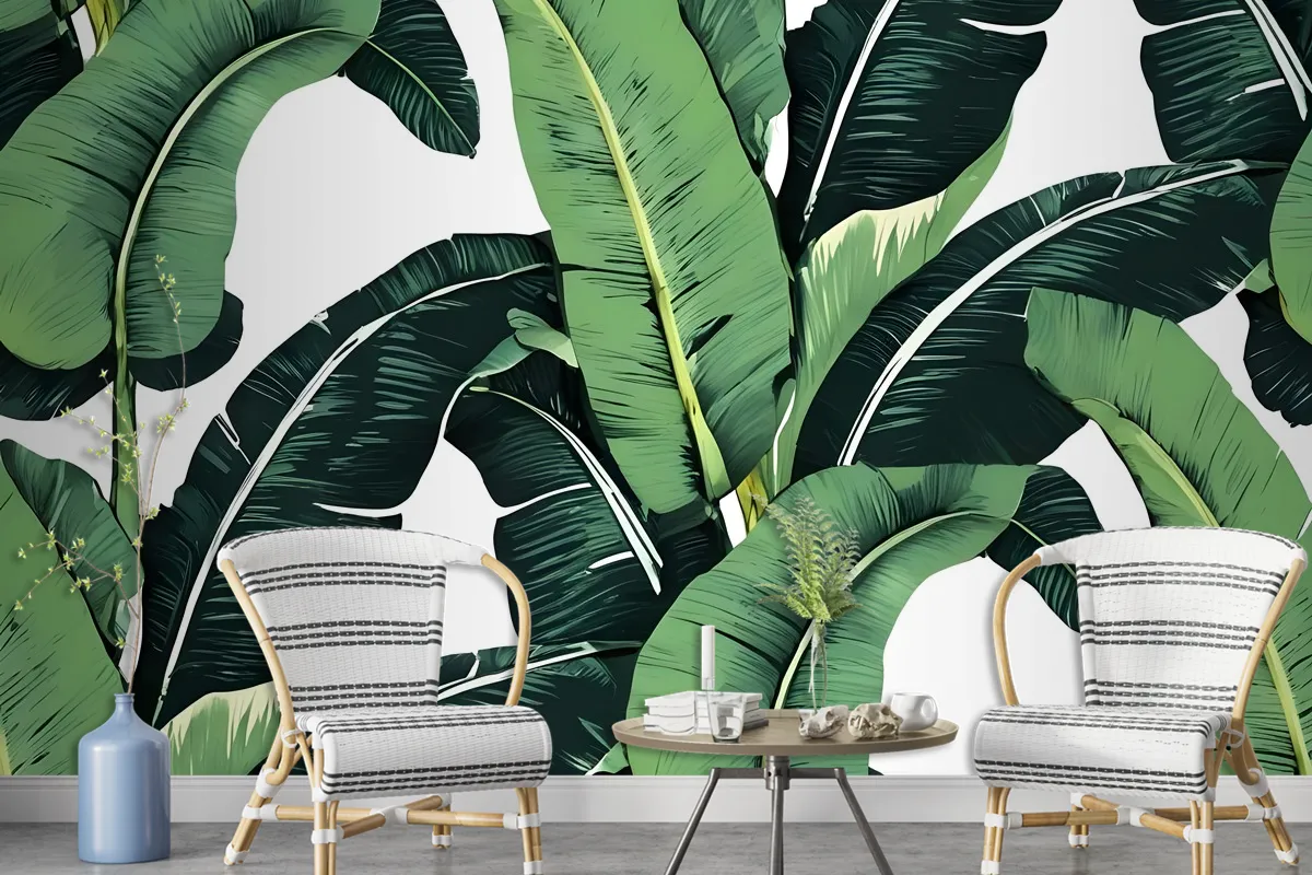 Green Banana Leaf Pattern Wallpaper Mural