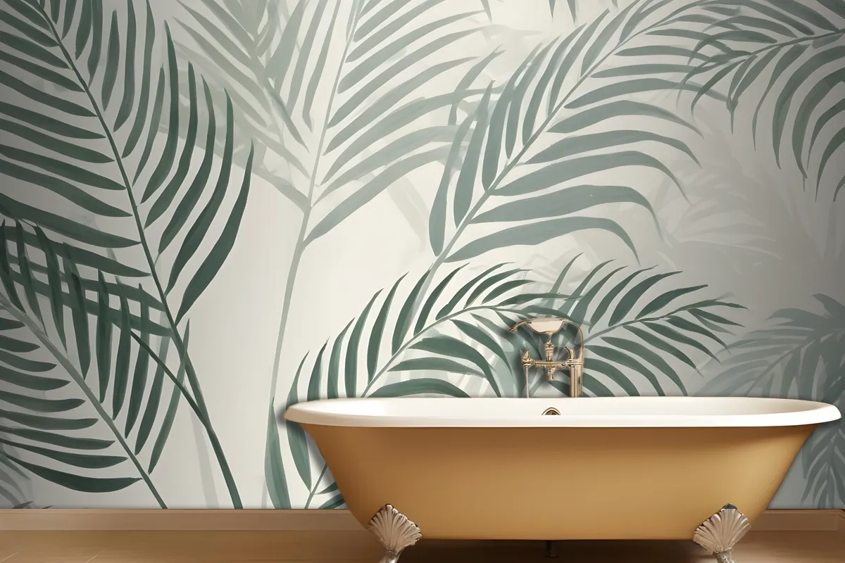 Green Palm Leaf Inky Tropical Wallpaper Mural