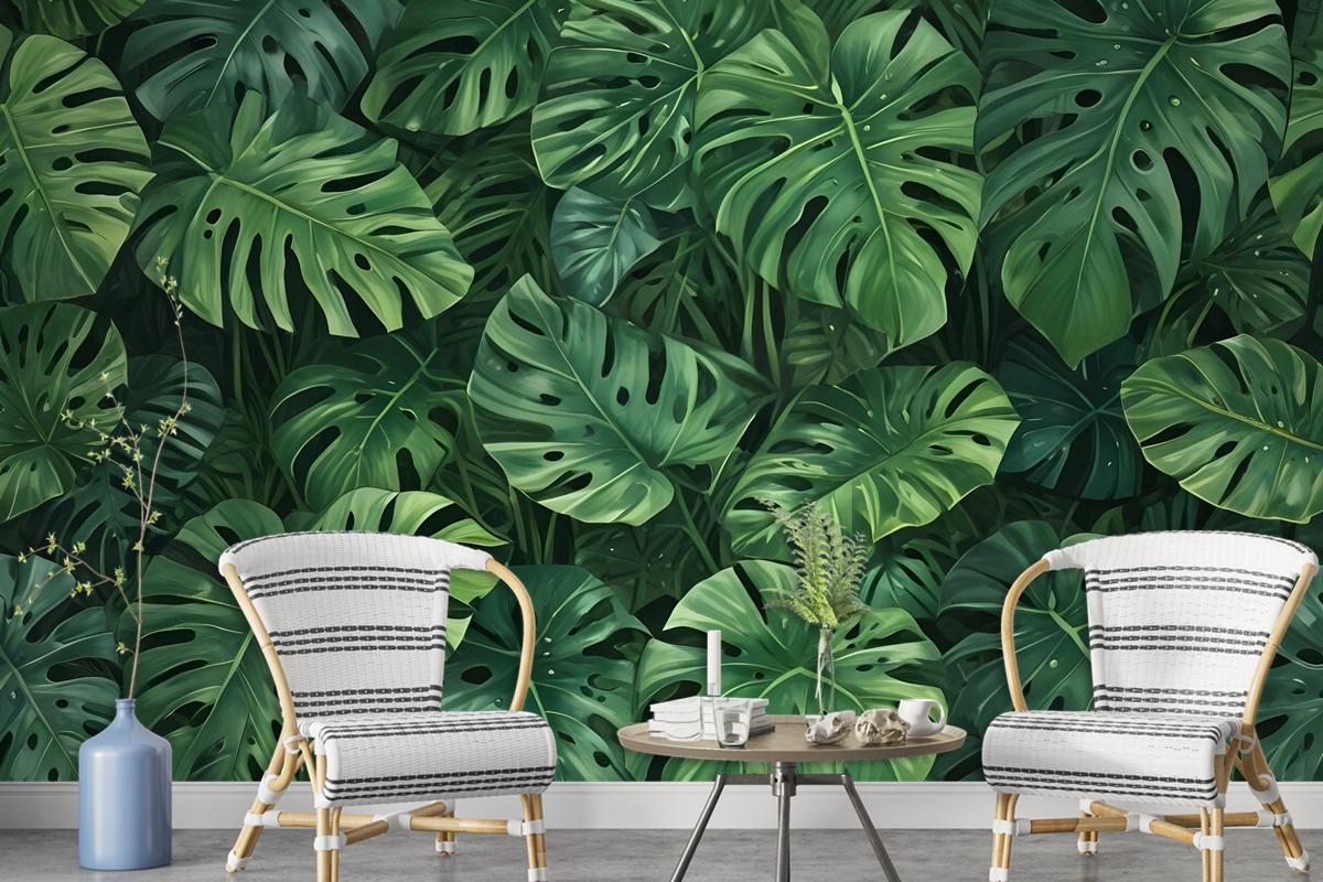 Green Tropical Leaves Wallpaper Mural