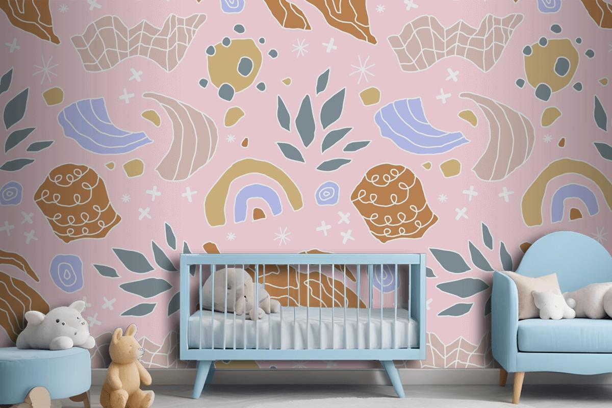 Hand Drawn Cutout Collage Pattern Wallpaper Mural