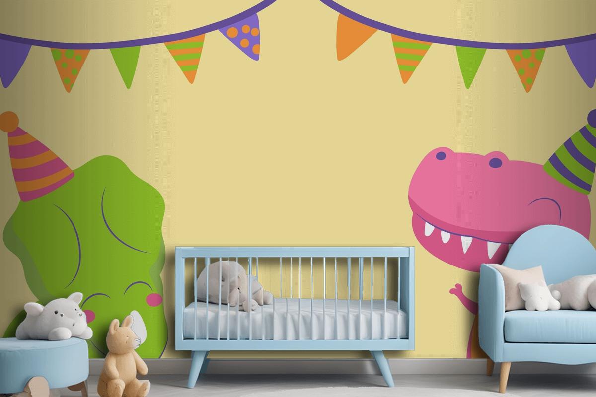 Hand Drawn Dinosaur Birthday Zoom Wallpaper Mural