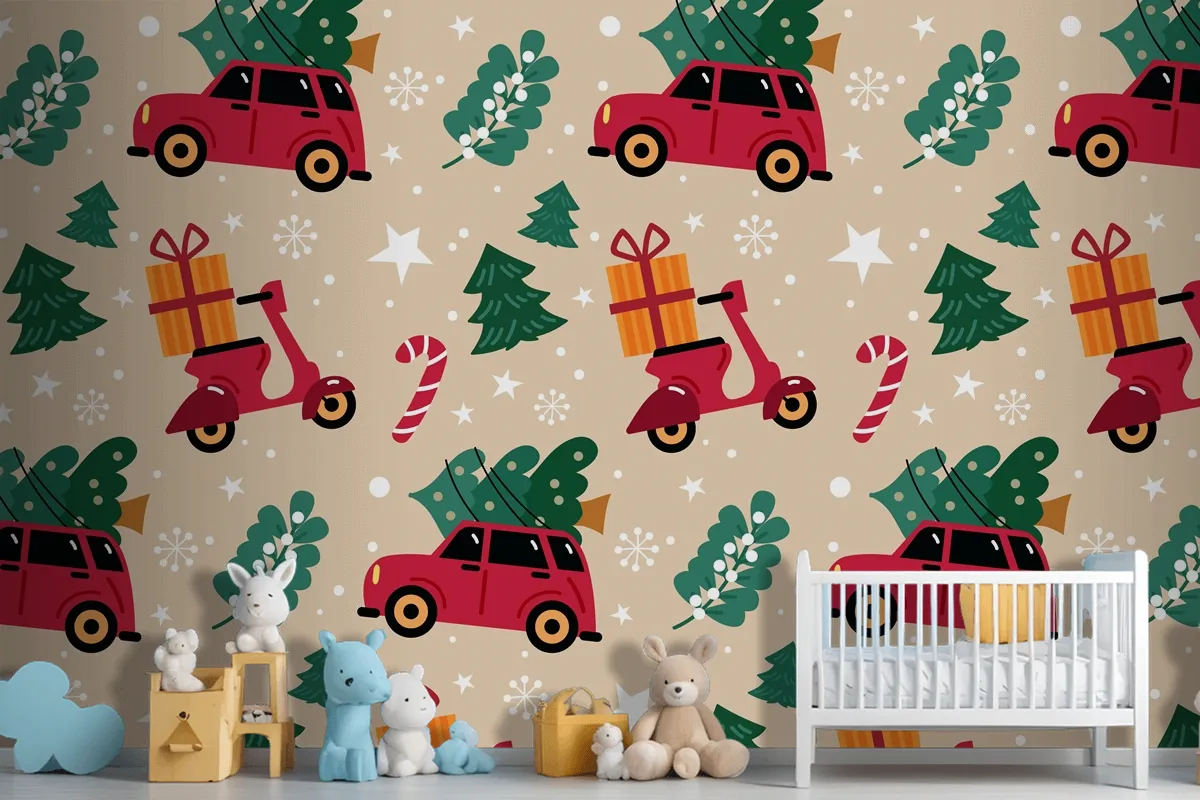 Hand Drawn Flat Christmas Pattern Design Wallpaper Mural