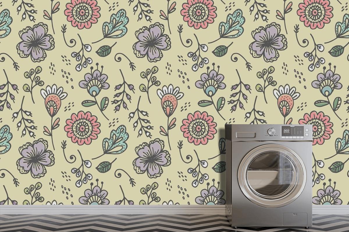 Hand Drawn Floral Pattern Design Wallpaper Mural