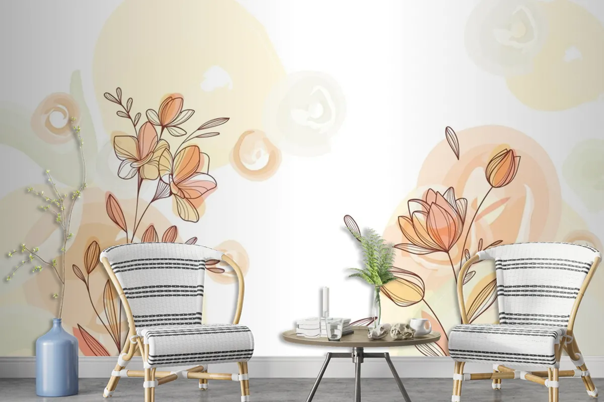 Hand Drawn Flowers Background Wallpaper Mural