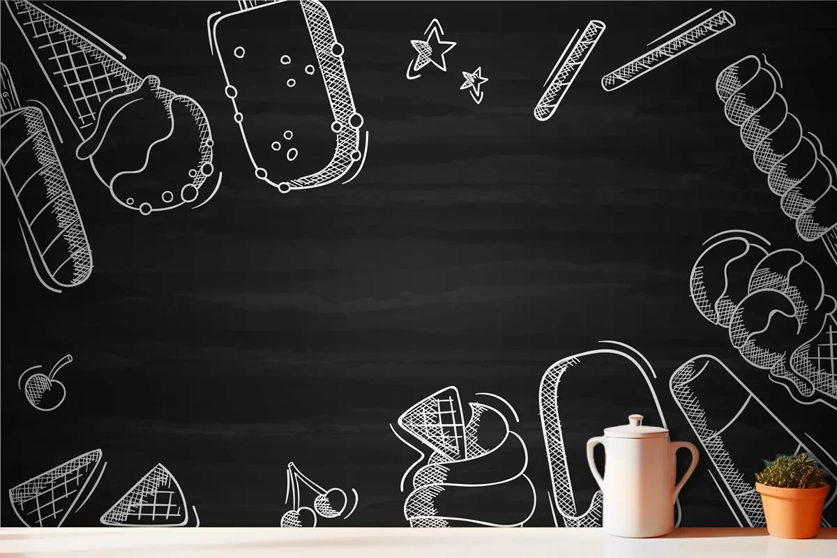 Hand Drawn Ice Cream Blackboard Wallpaper Mural