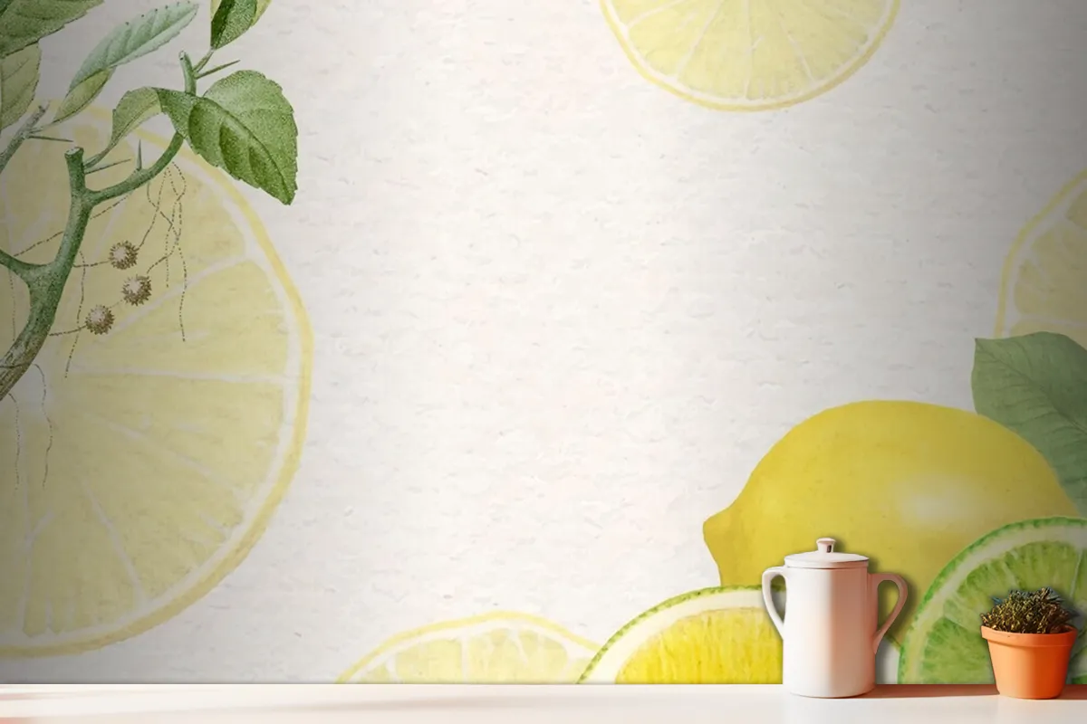 Hand Drawn Natural Fresh Lemon Wallpaper Mural