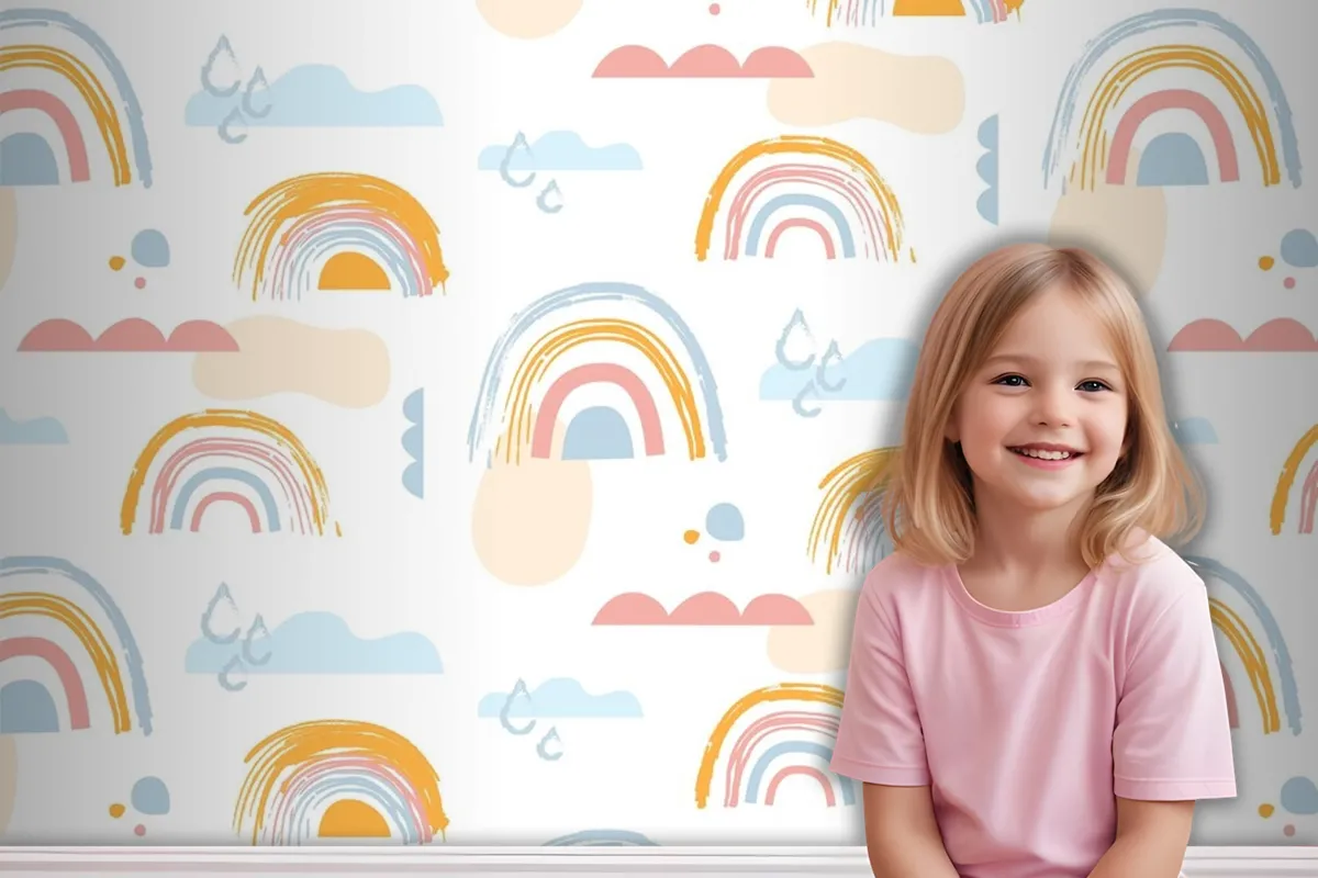 Hand Drawn Rainbow Pattern Design Girl Wallpaper Mural