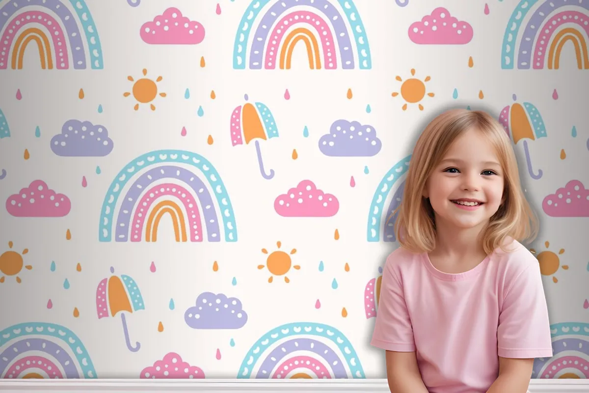 Hand Drawn Rainbow Pattern Design Kids Wallpaper Mural