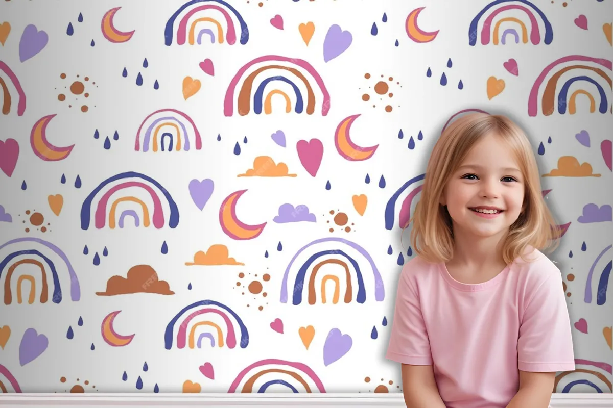 Hand Drawn Rainbow Pattern Design Wallpaper Mural