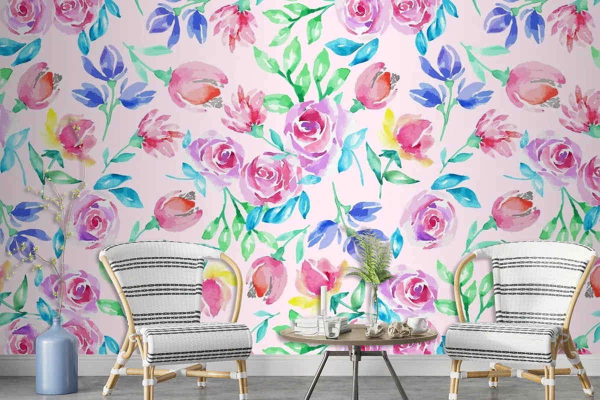 Hand Drawn Small Flowers Pattern Wallpaper Mural