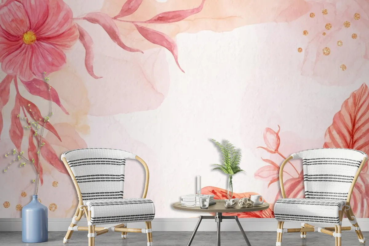 Hand Painted Flowers Background Wallpaper Mural