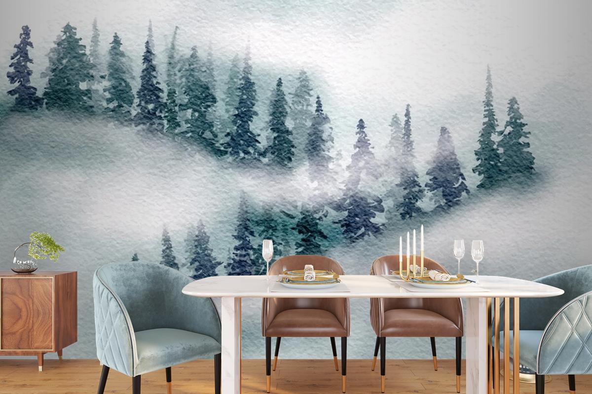 Hand Painted Japanese Themed Watercolour Landscape Wallpaper Mural