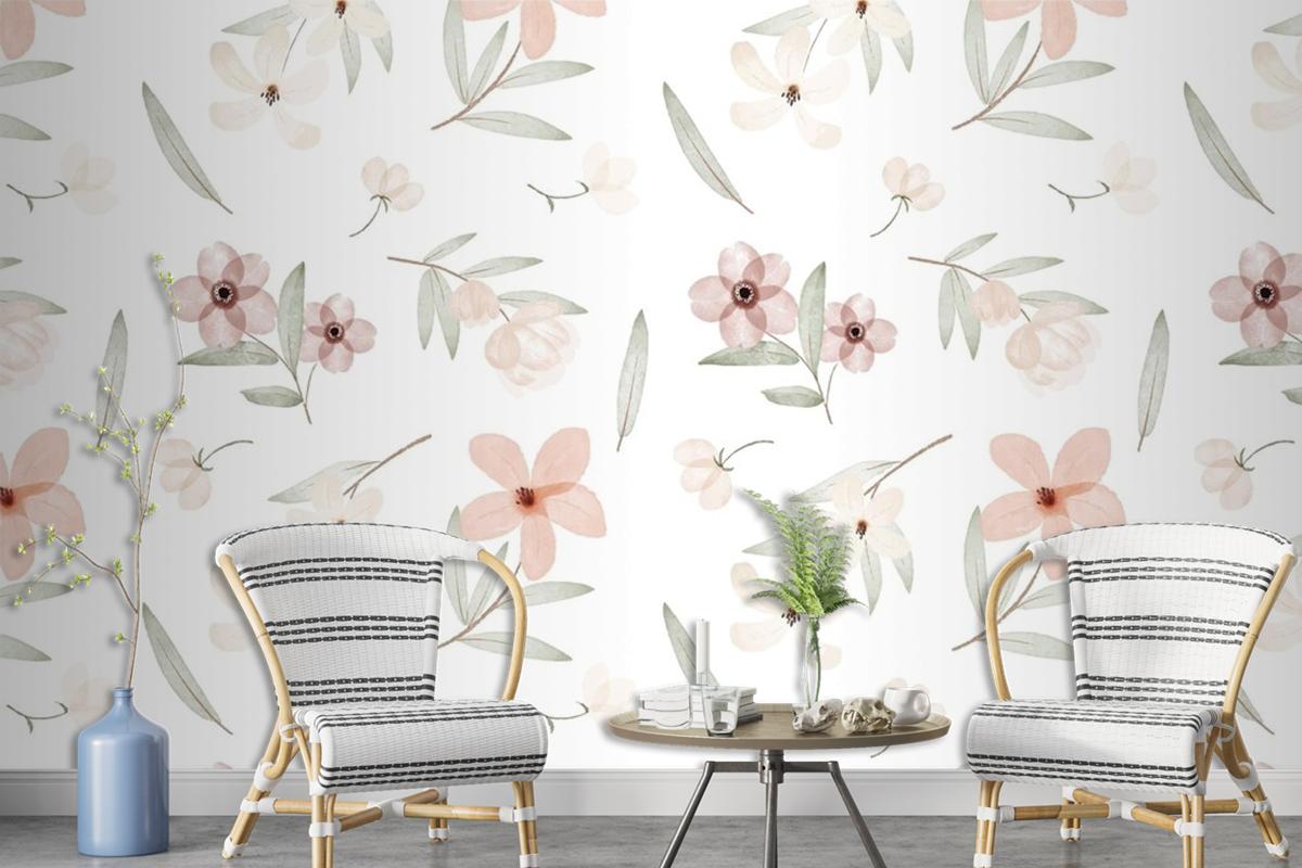 Hand Painted Watercolor Botanical Pattern Wallpaper Mural