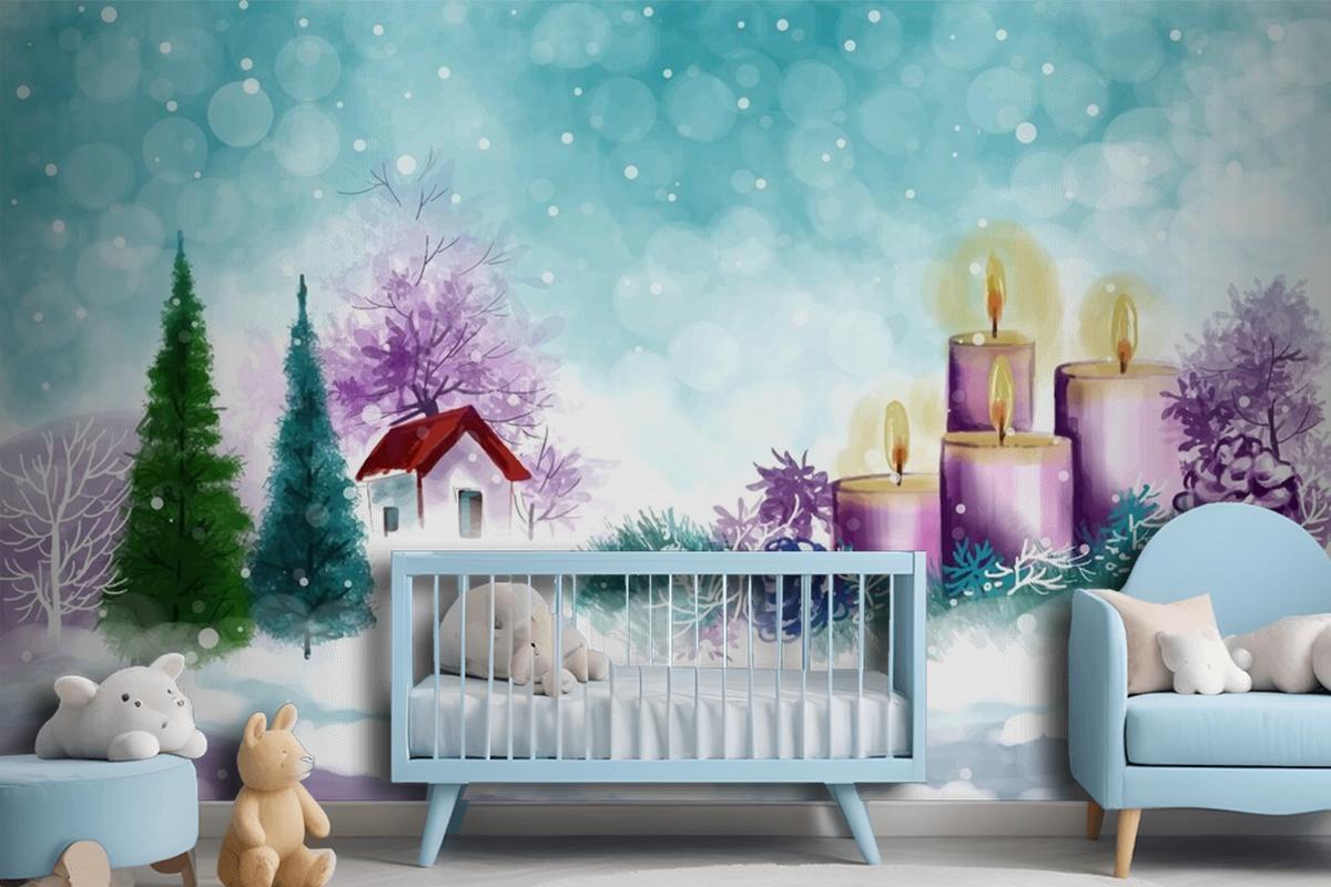 Hand Painted Watercolor Drawing For Christmas And Happy New Year Season Wallpaper Mural