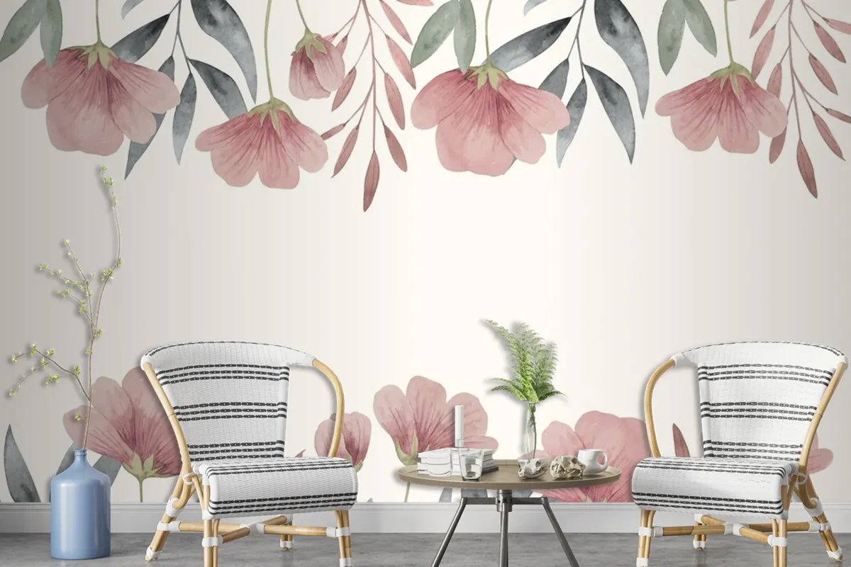 Hand Painted Watercolor Floral Background Wallpaper Mural