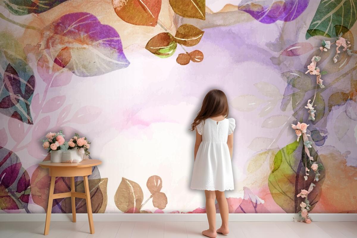 Hand Painted Watercolor Nature Background Girl Wallpaper Mural