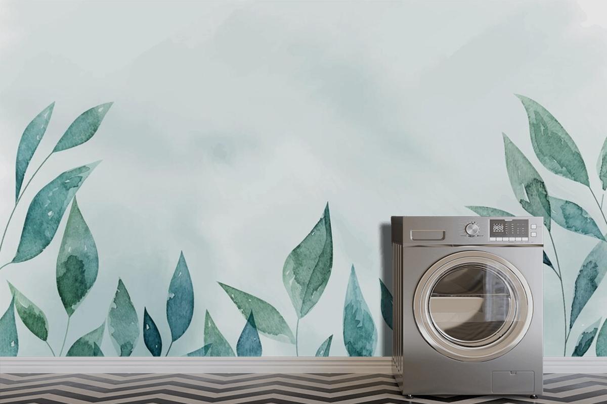 Hand Painted Watercolor Nature Background Laundry Room Wallpaper Mural