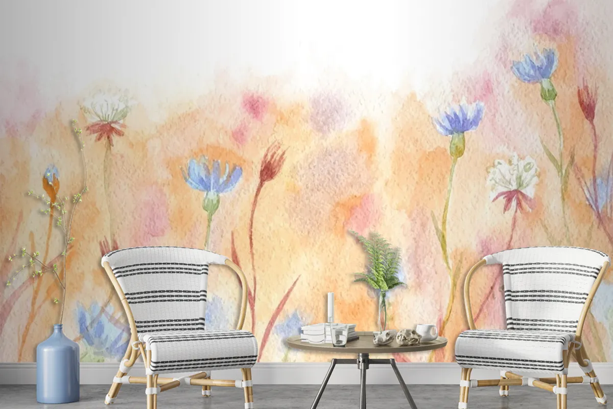 Hand Painted Watercolor Nature Wallpaper Mural